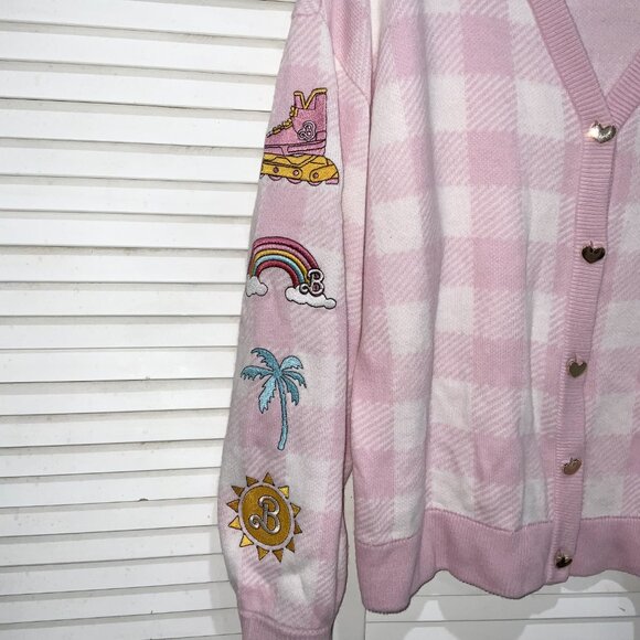 Her Universe Barbie Pink Gingham Patch Cardigan Size L - Picture 3 of 6